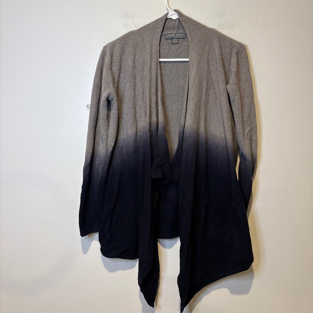 Barefoot Dreams CozyChic Lite Cardigan Women S/M Grey Black Ombre Draped Wrap